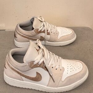 Nike Air Jordan 1 Low White and Tan Shoes
